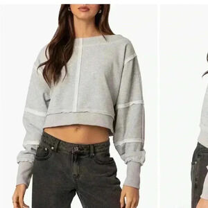 EDIKTED women’s Inside Out Crop Sweatshirt Boat neck
Long sleeves sz XL Gray